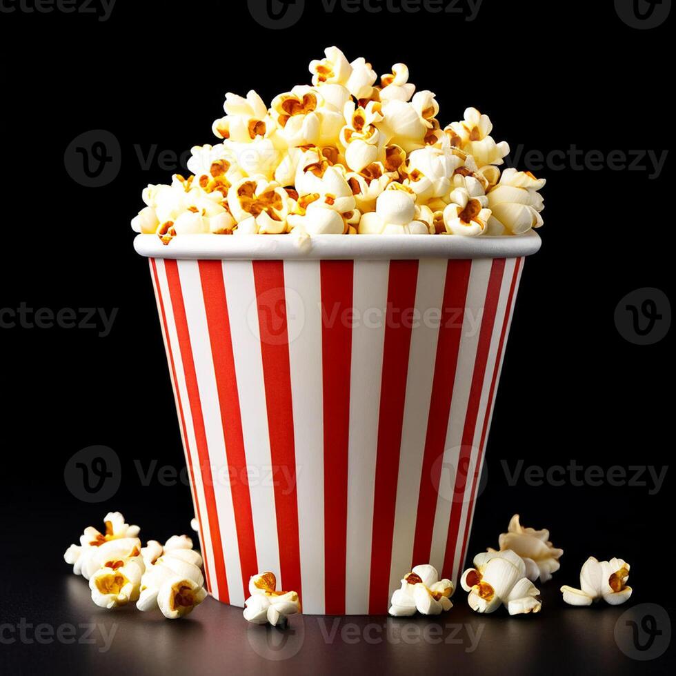 AI generated paper cup fresh popcorn on white background photo