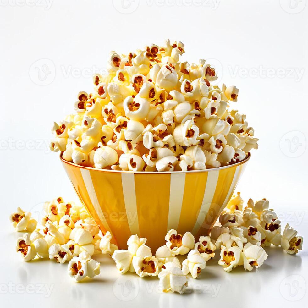 AI generated paper cup fresh popcorn on white background photo