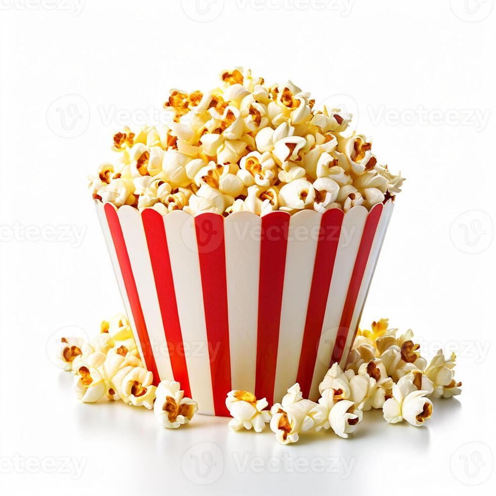 AI generated paper cup fresh popcorn on white background photo