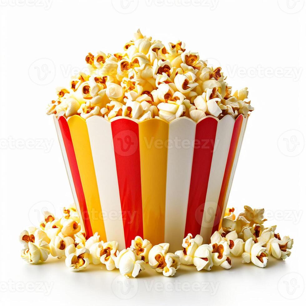 AI generated paper cup fresh popcorn on white background photo