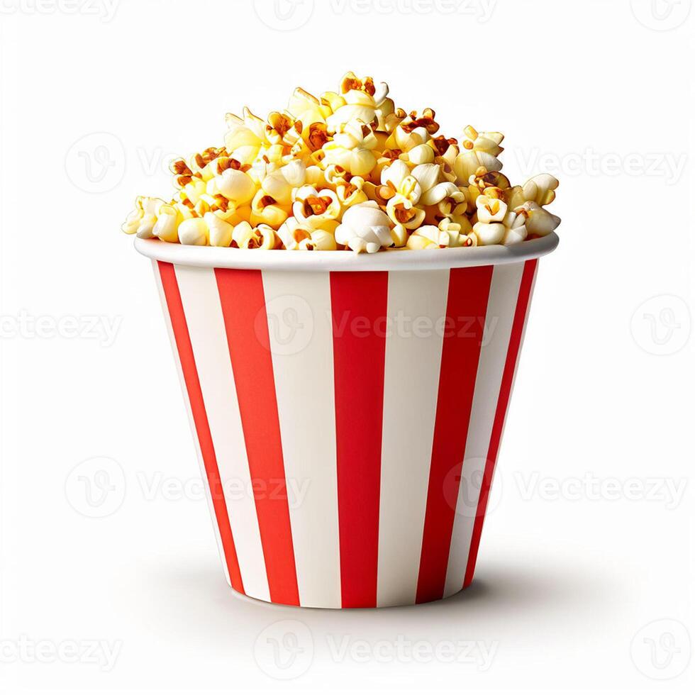 AI generated paper cup fresh popcorn on white background photo