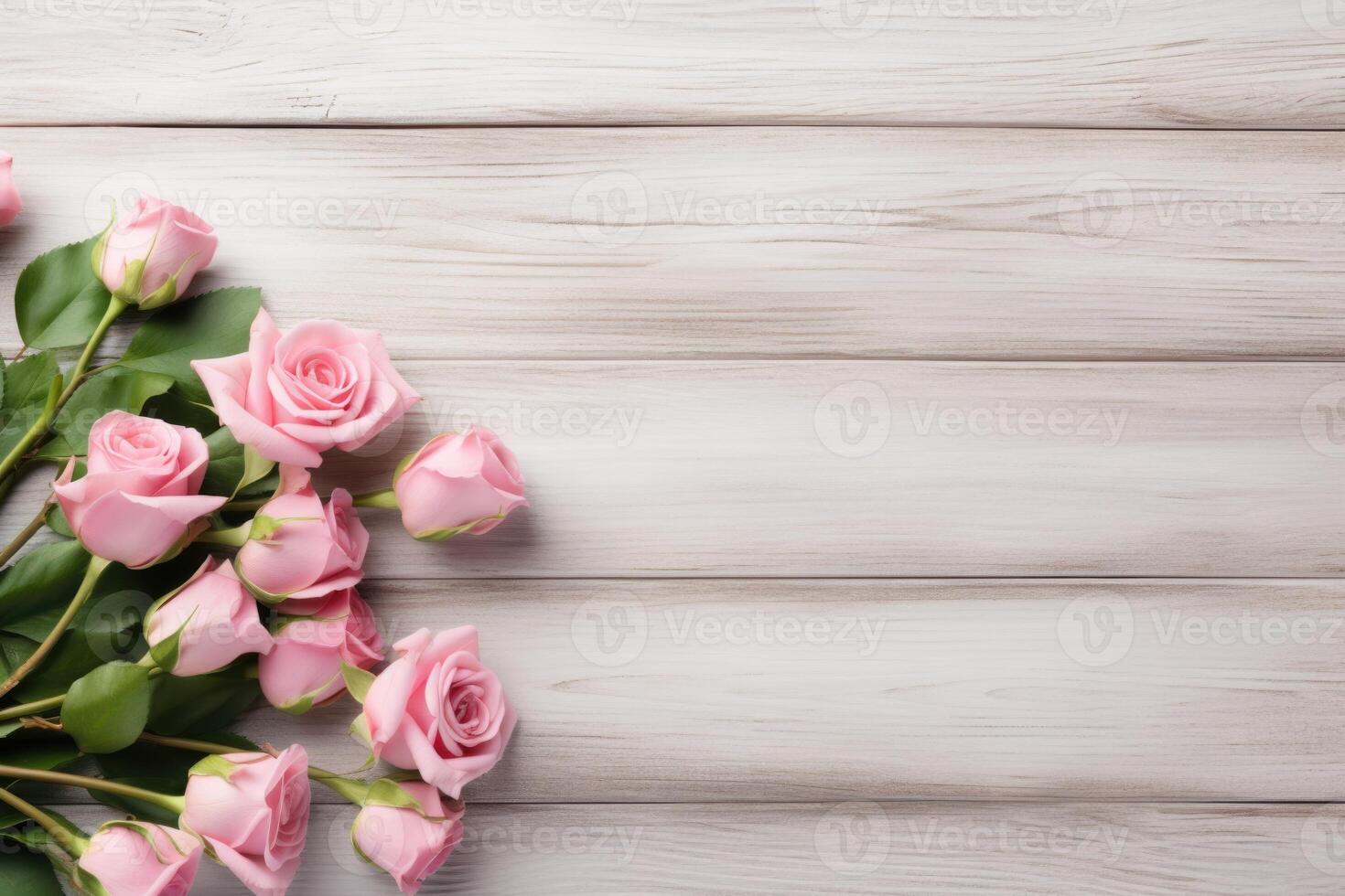 AI generated Mothers Day Calligraphy with Pink Roses on Wood photo