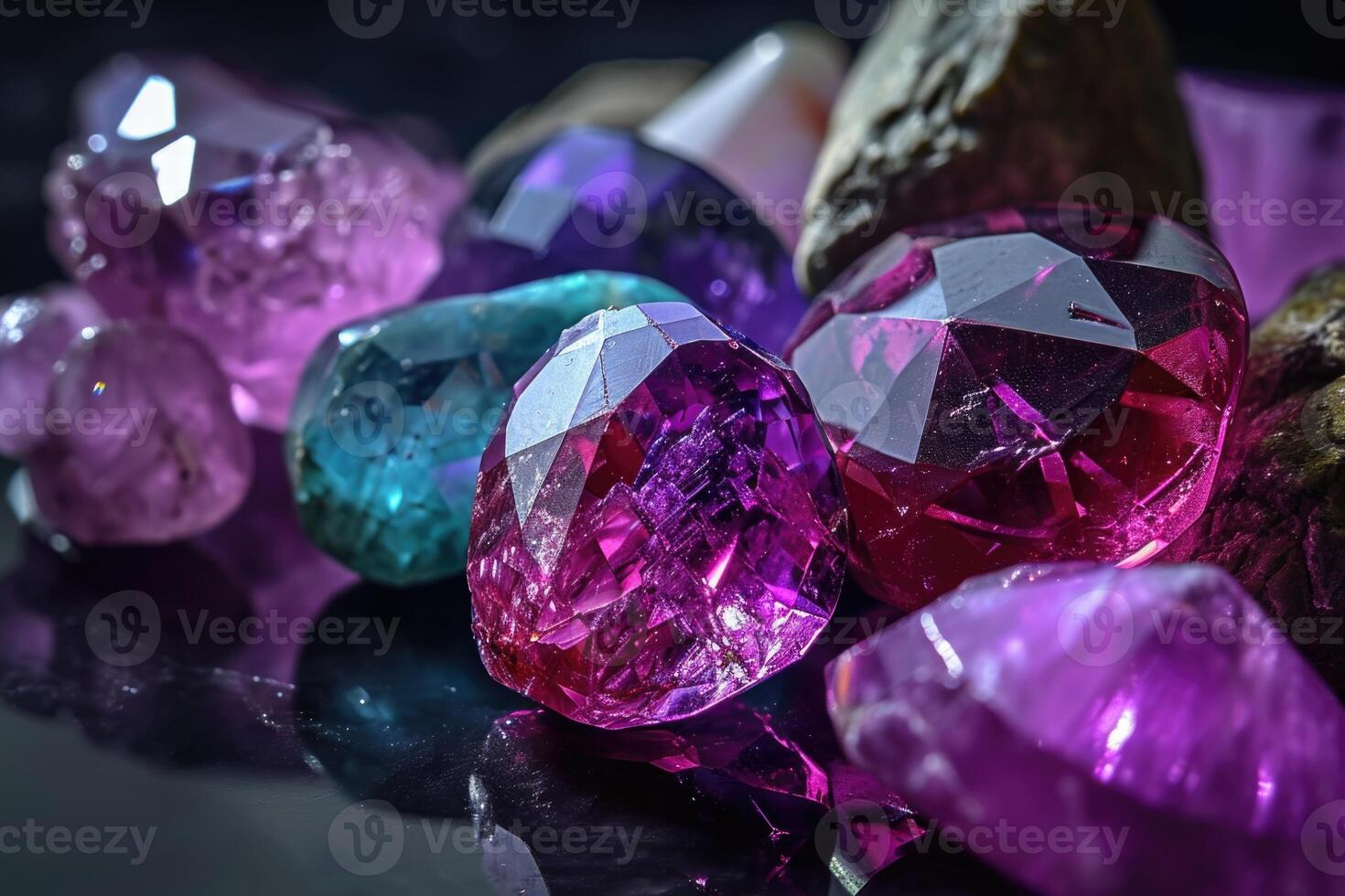 AI generated Collection of Natural Sapphire and Amethyst Gemstones photo