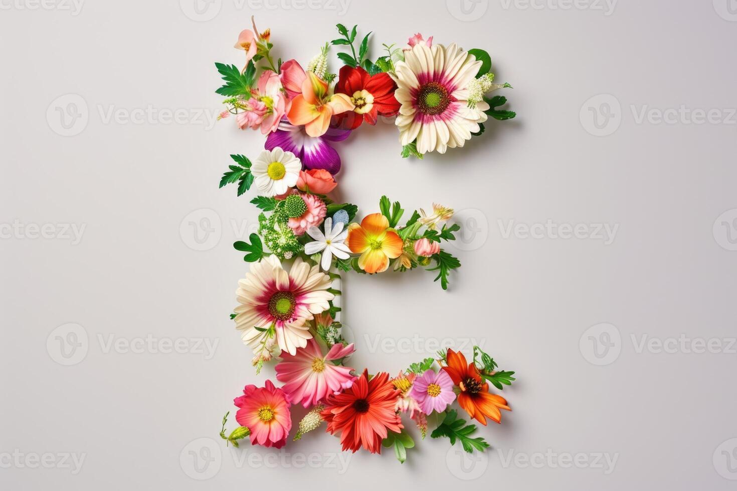 AI generated Flower font made of real flowers for unique decoration. photo