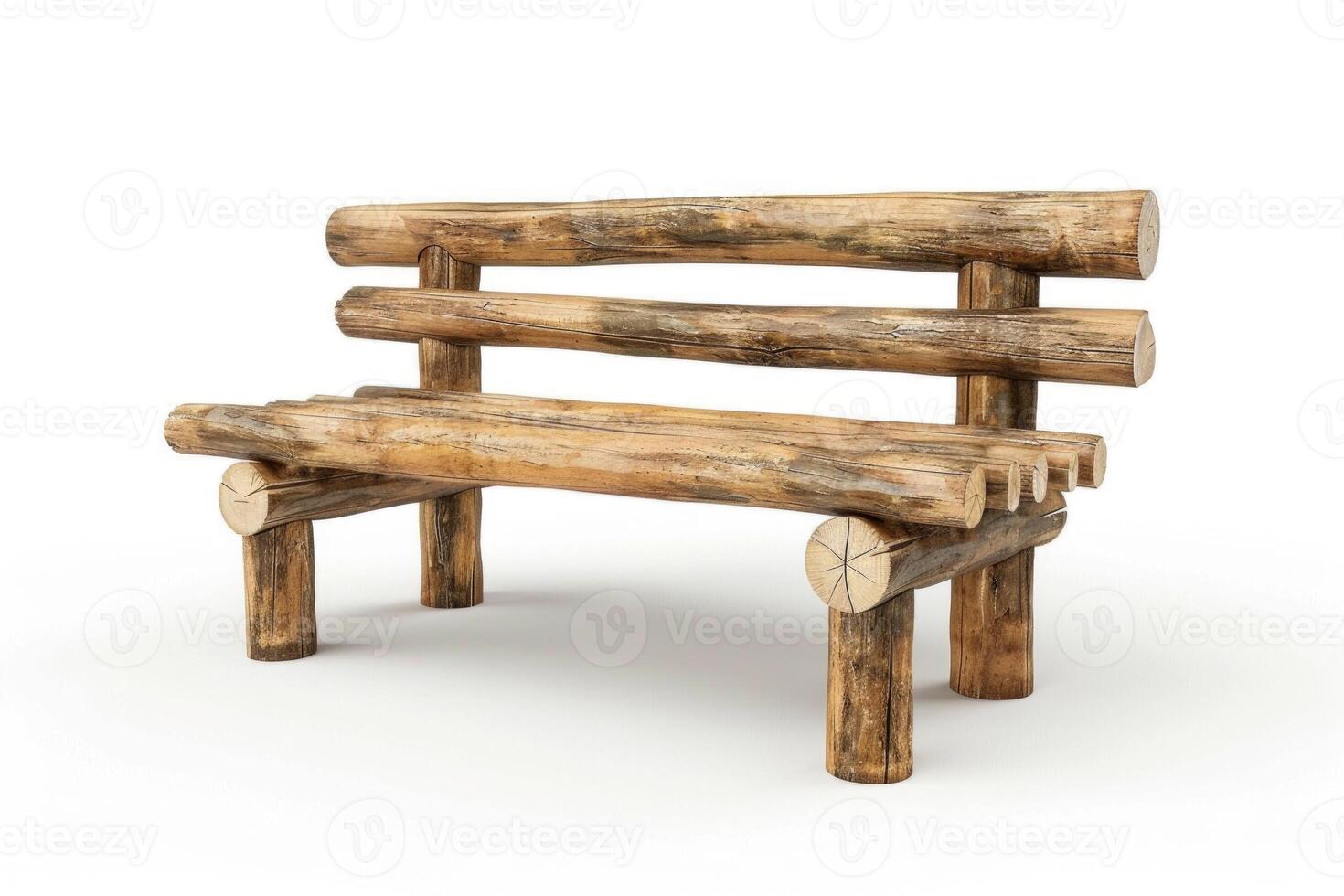 AI generated Bench on white background  wooden log home style bench photo