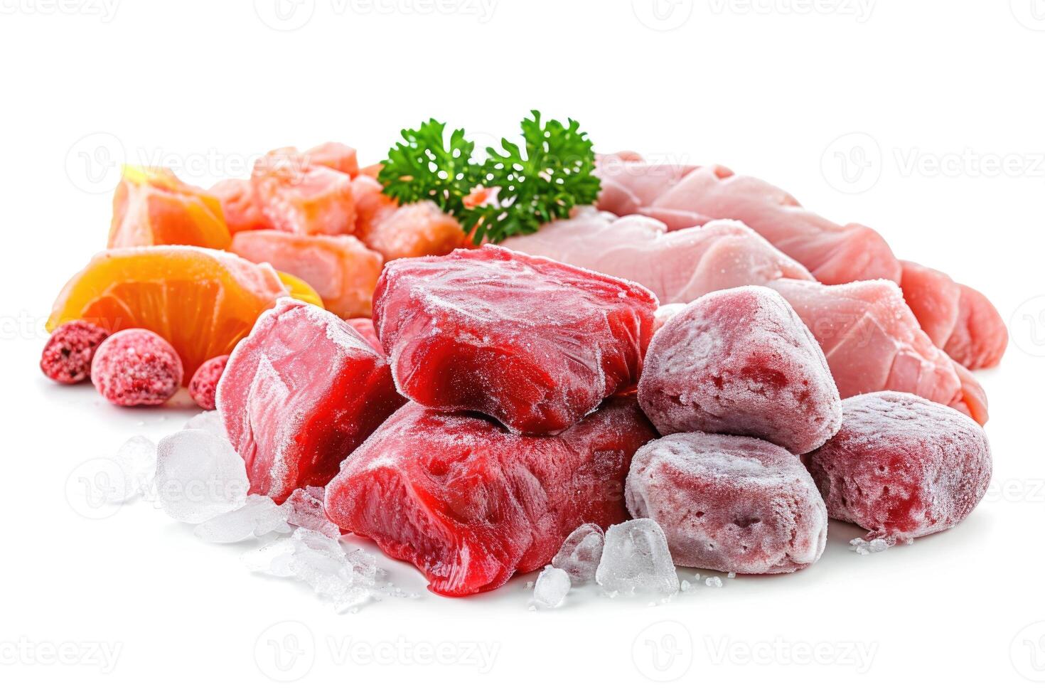 AI generated Frozen food on white background. photo