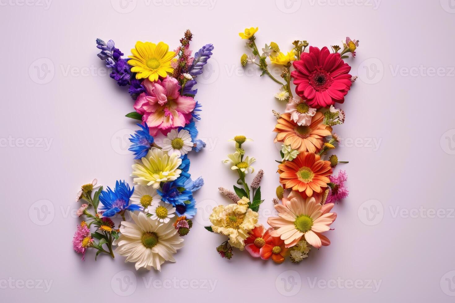 AI generated Real flower font collection for unique decoration ideas. photo