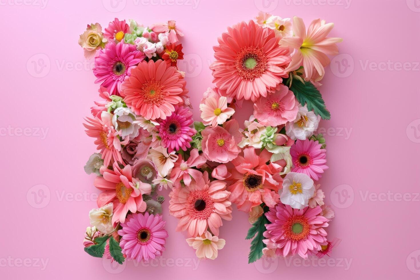 AI generated Flower font made of real flowers for unique decoration. photo