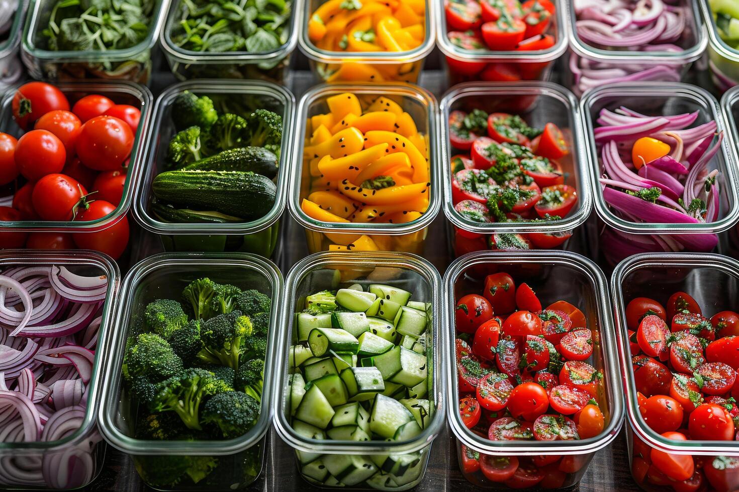 AI generated Fresh Chopped Vegetables in Clear Storage Containers photo