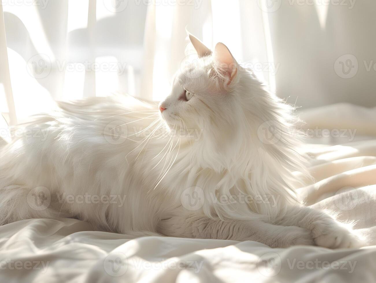 AI generated A white cat with shiny fur shining in the sunlight. High-resolution. AI Generative photo