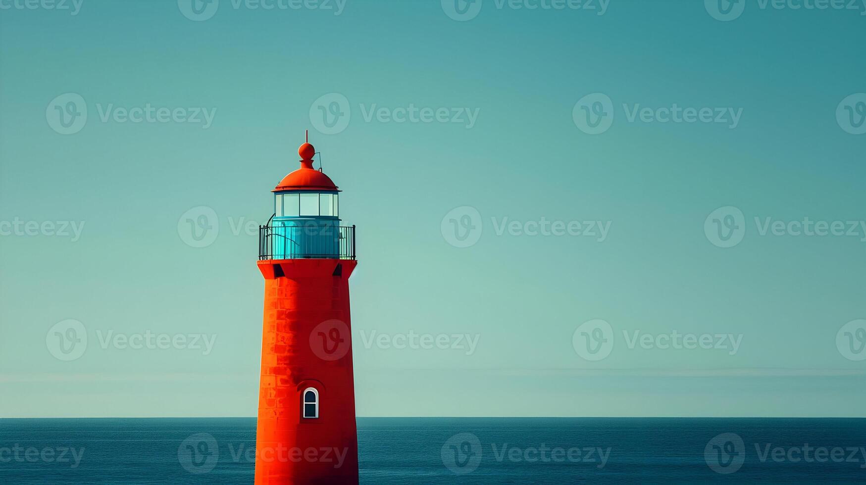 AI generated Minimal red lighthouse on a blue sky background. High quality. AI Generative photo