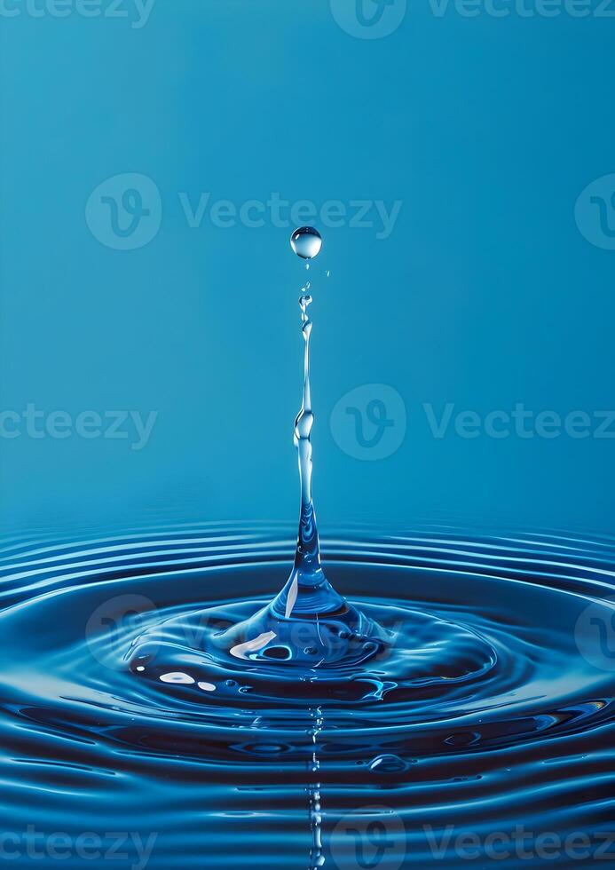 AI generated A drop hits the water's bright blue background. High-resolution. AI Generative photo