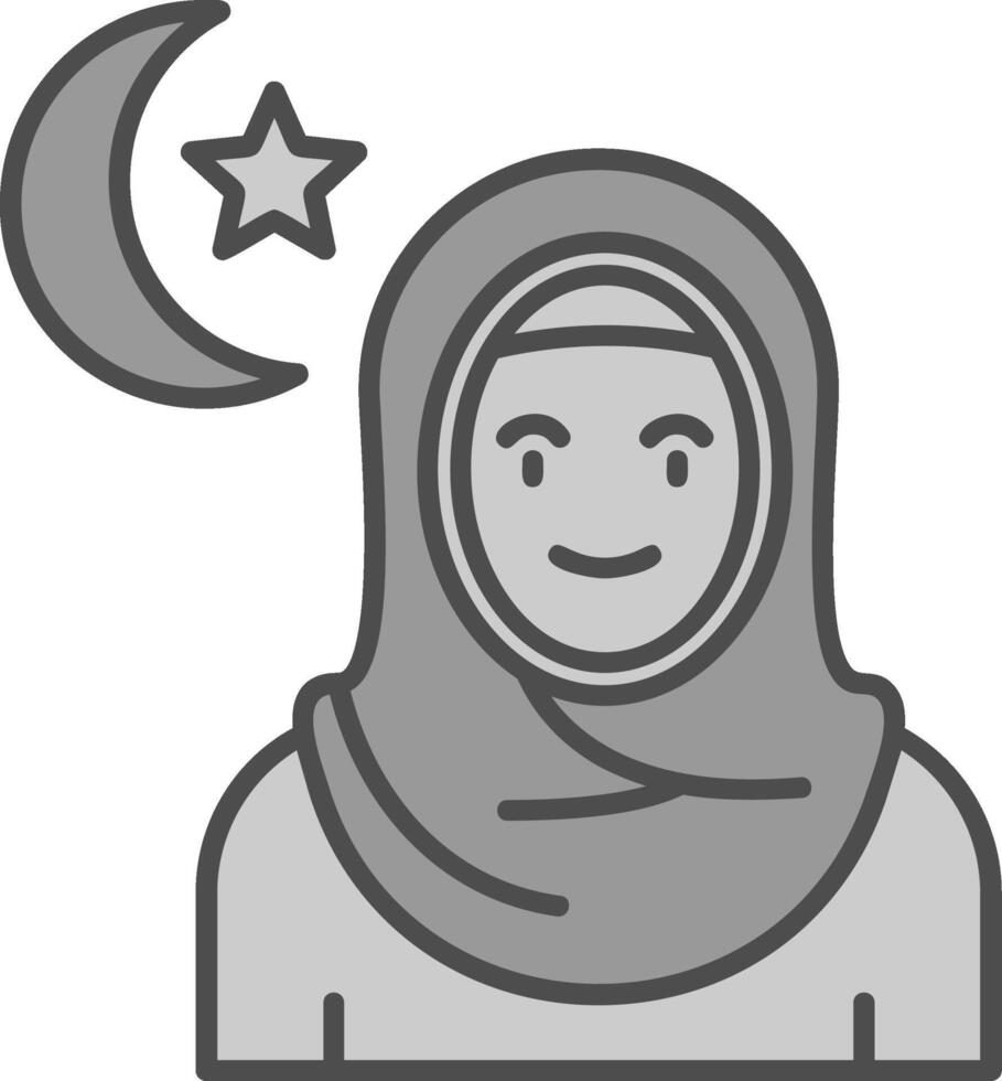 musulmán línea lleno escala de grises icono vector