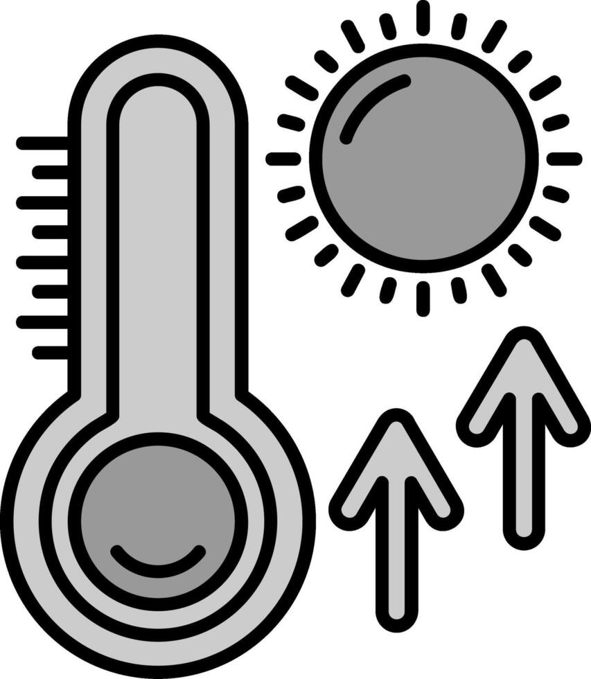 termómetro línea lleno escala de grises icono vector