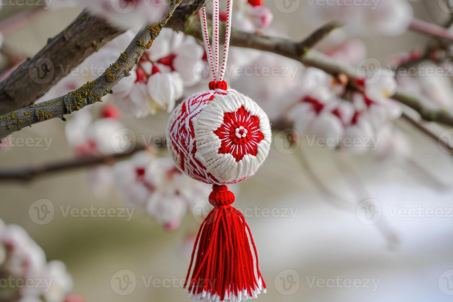 AI generated Traditional Romanian talisman  Martisor  symbol of love and spring. photo