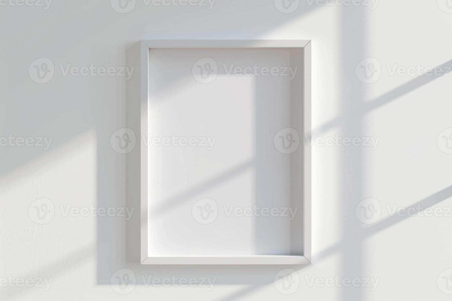 AI generated Minimalistic square white floating frame mockup with empty space for art. photo