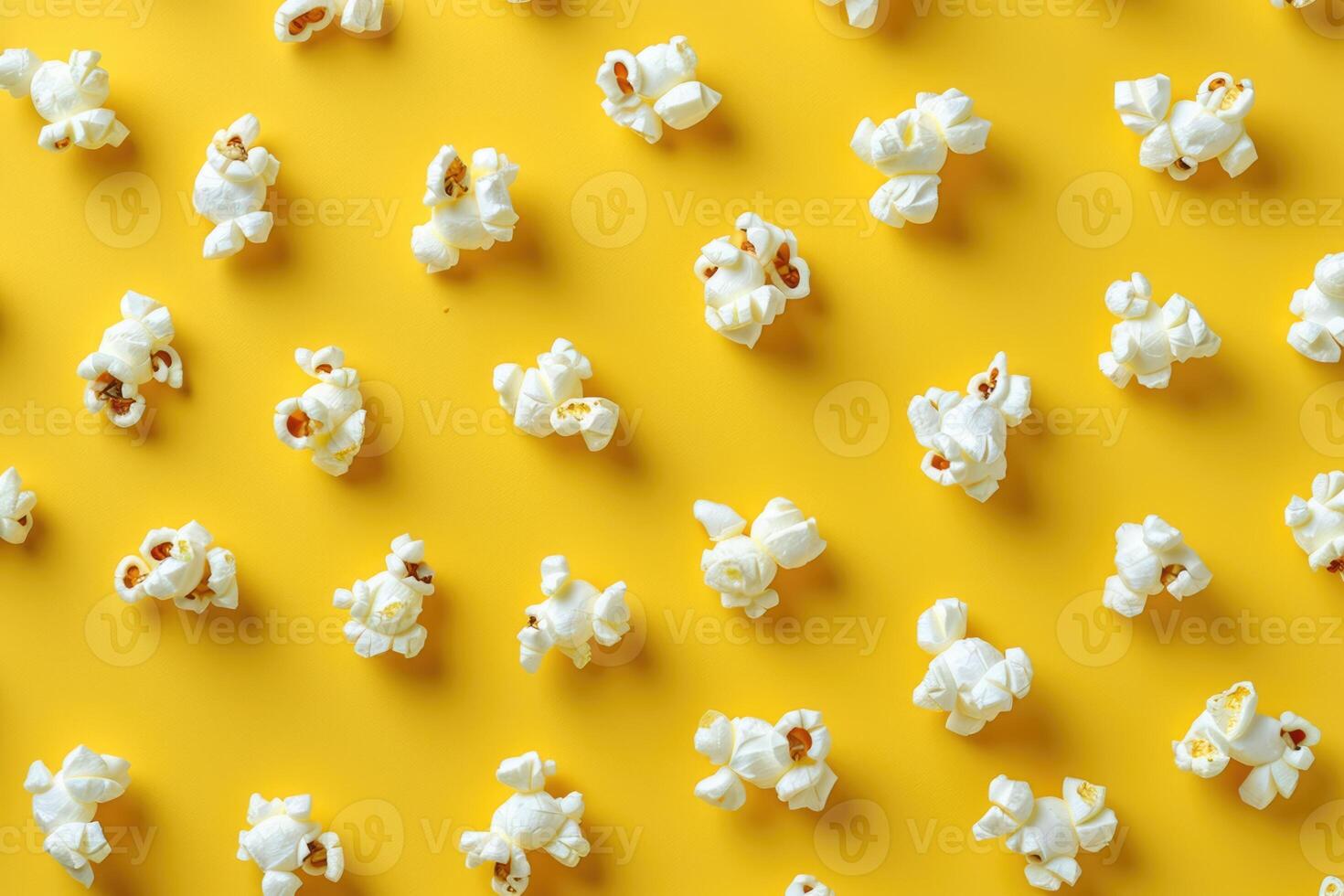 AI generated Popcorn pattern on yellow background. Top view photo