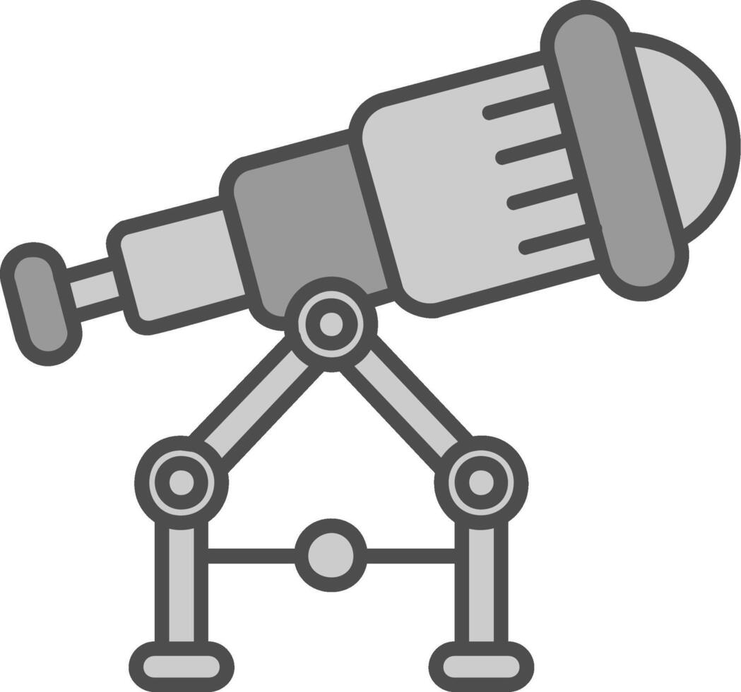 telescopio línea lleno escala de grises icono vector