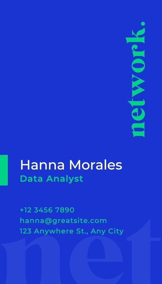 Blue Green Simple Data Analyst Business Card Vertical template