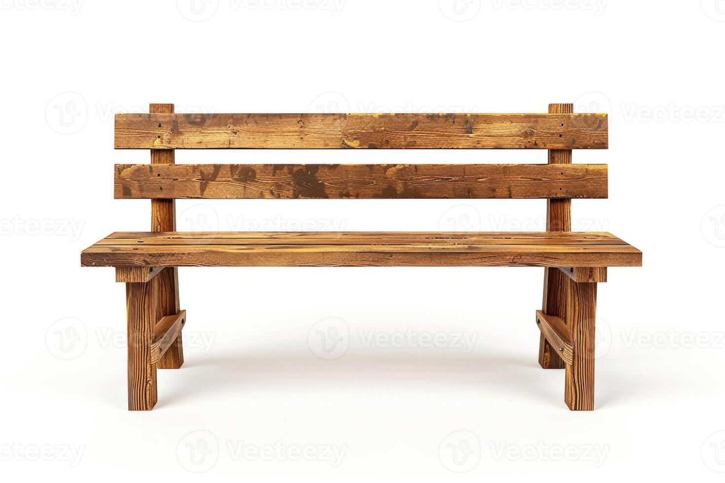 AI generated Long wooden bench isolated on a white background photo