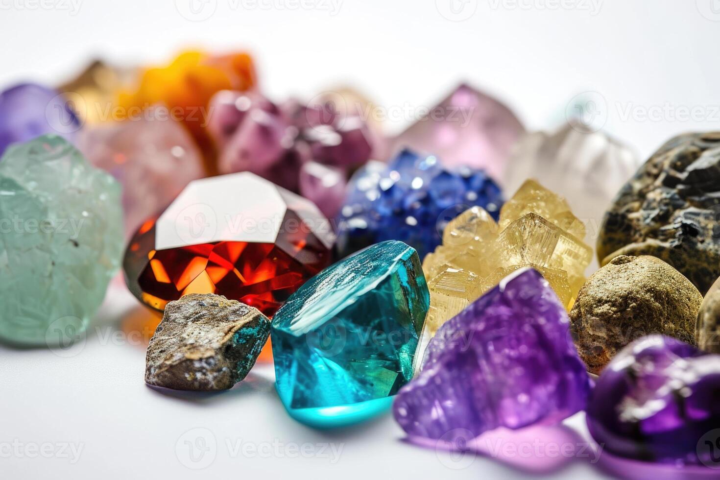 AI generated Collection of natural gemstones isolated on white background photo