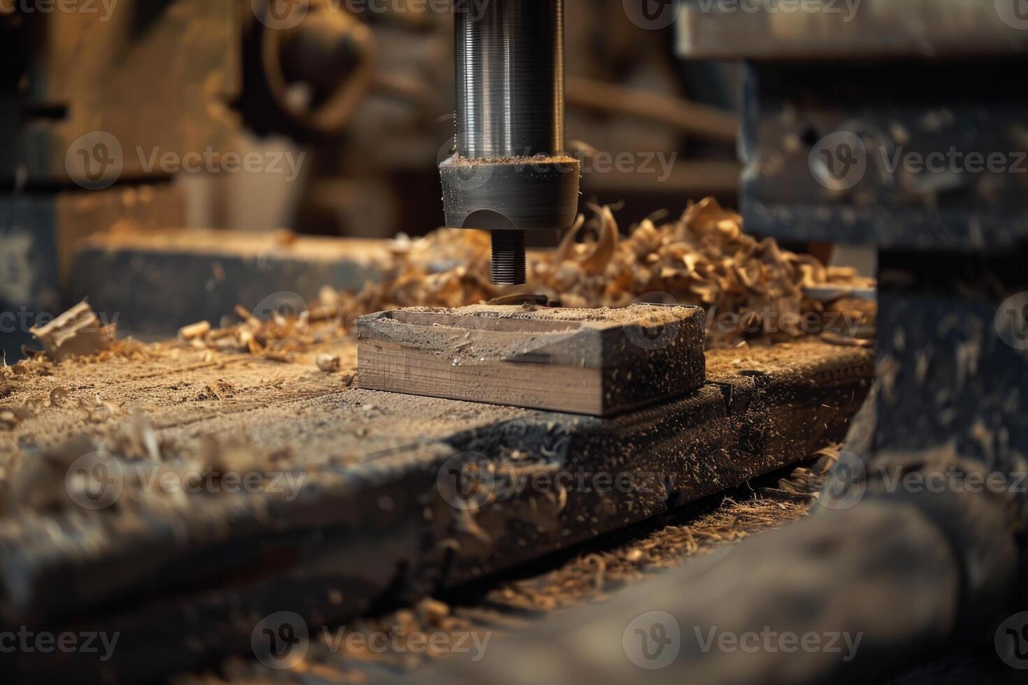 AI generated View of a machine operating a raw piece of wood. photo