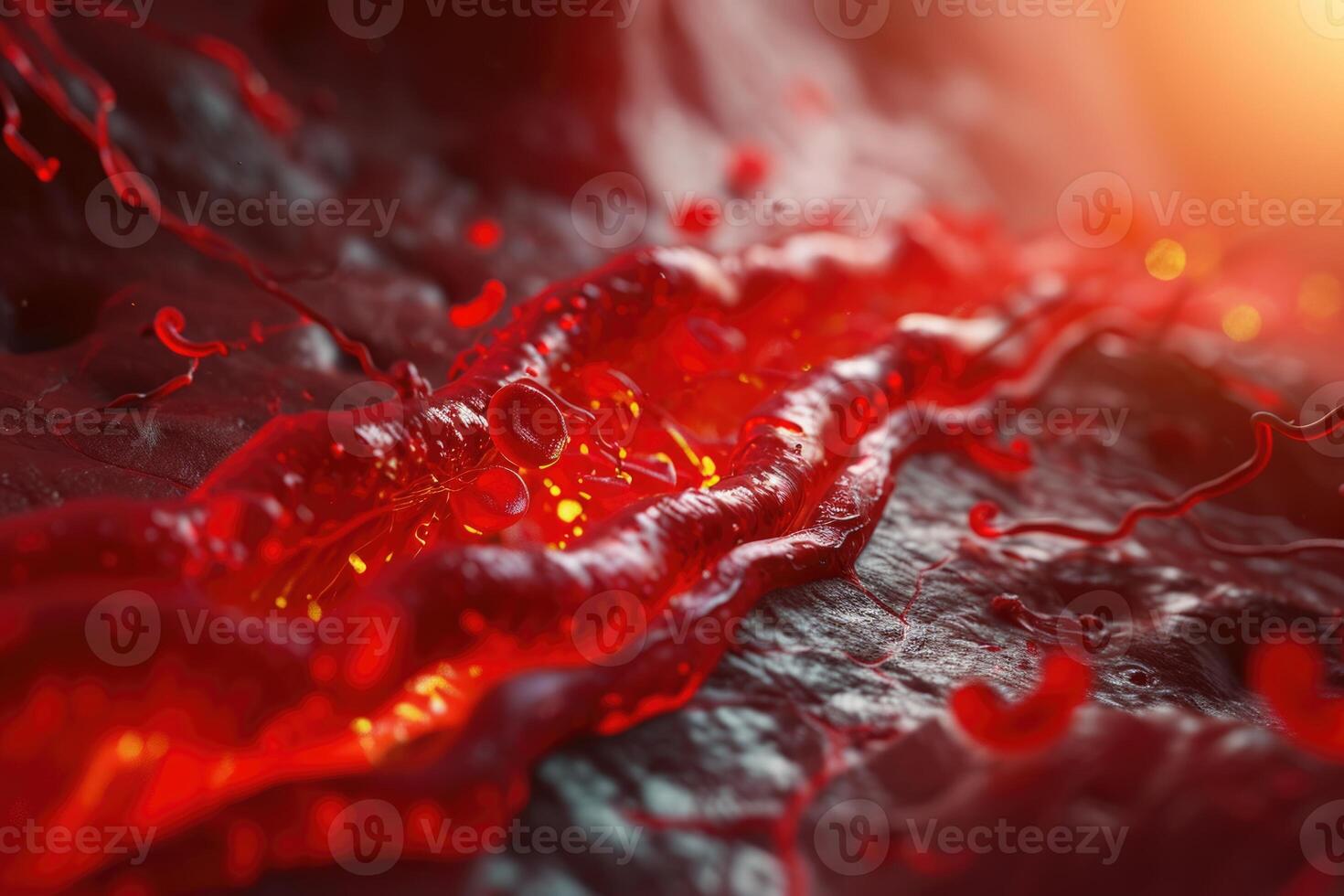 ai generado 3d representación de engrosado arterias y coronario corazón enfermedad foto