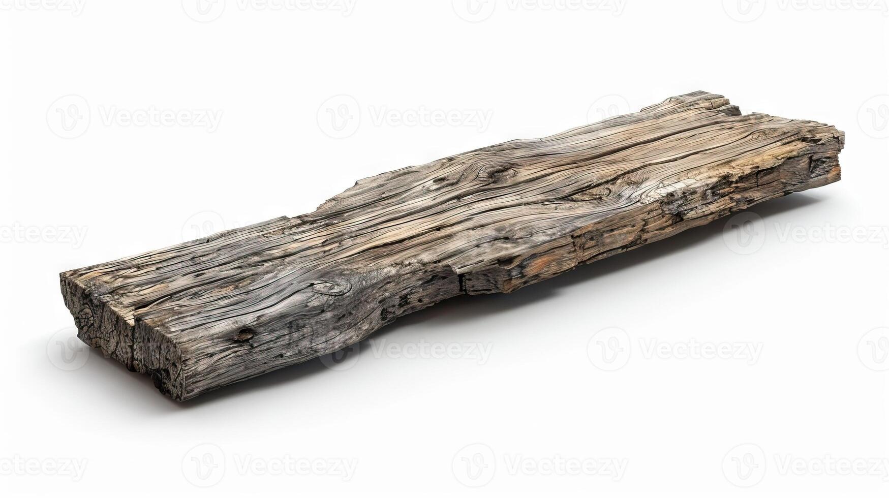 AI generated Old plank of wood isolated on white background photo