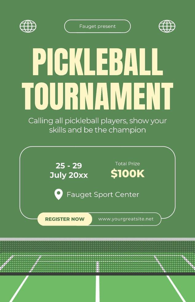 green pickleball tournament poster template