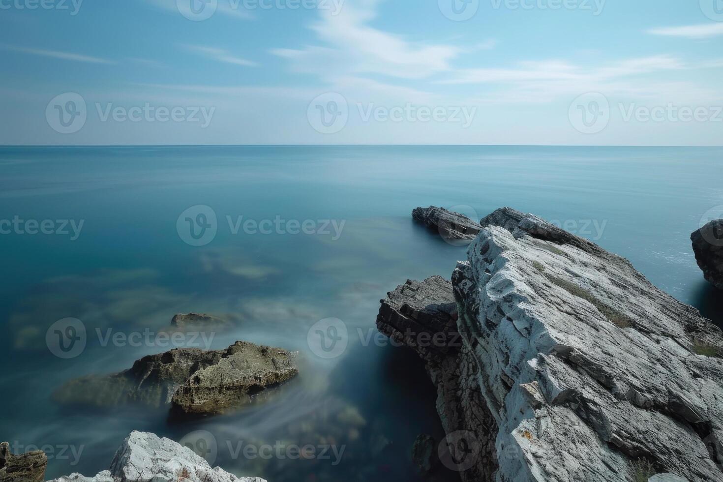 AI generated long exposure of sea and rocks photo