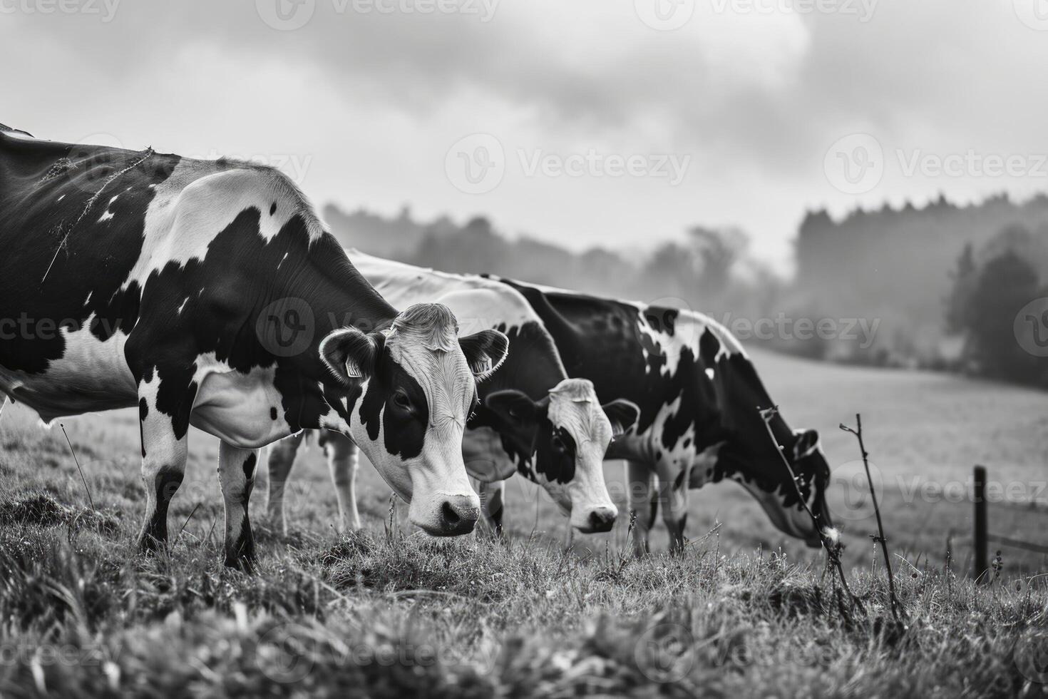 AI generated cows grazing on farmland photo