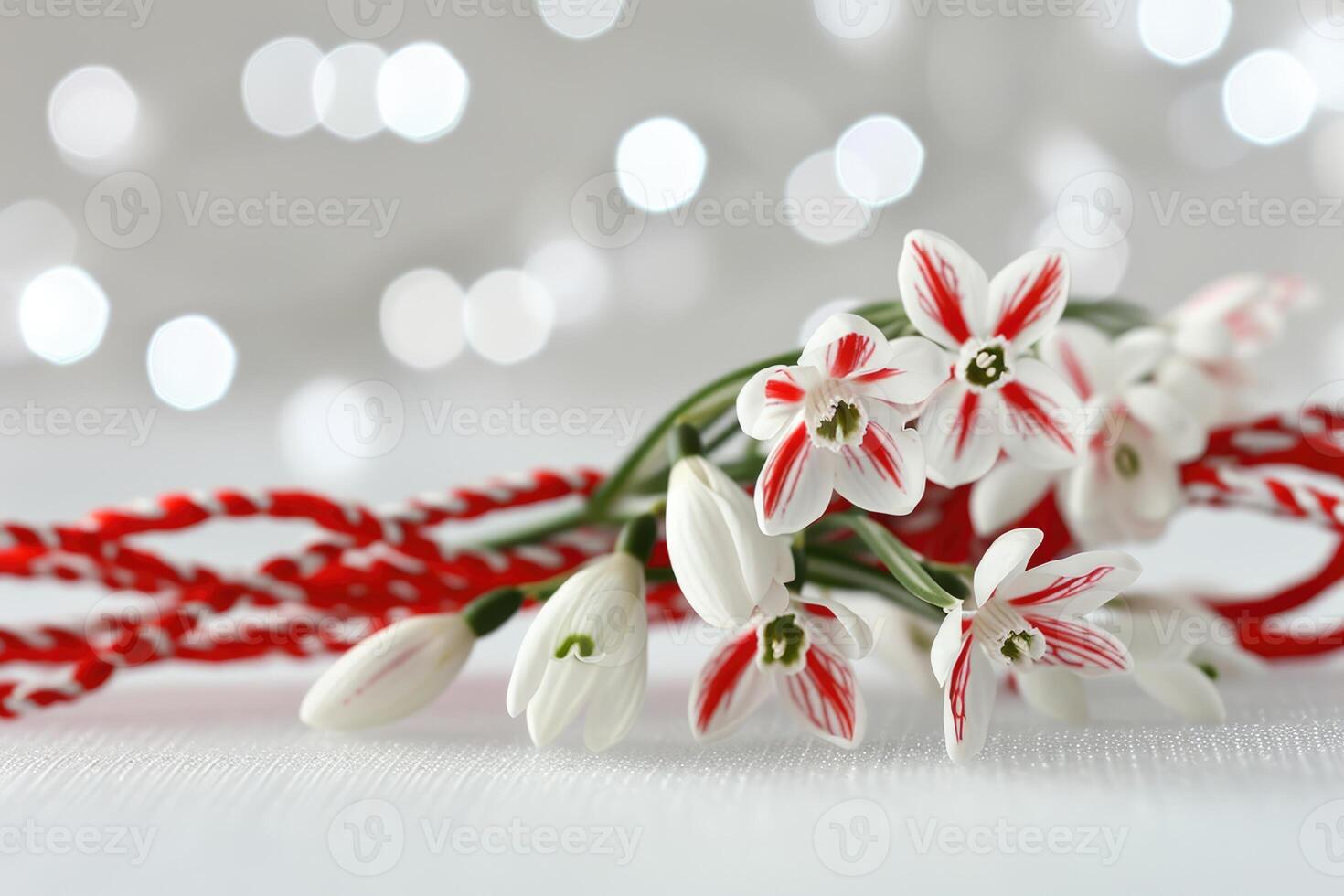 AI generated snowdrops  1st of March tradition white and red cord martisor  snowdrops  snowdrops photo