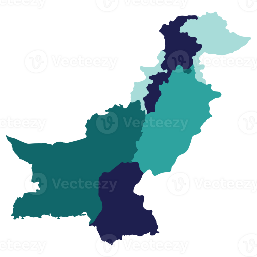Pakistan map. Map of Pakistan in administrative provinces in multicolor png