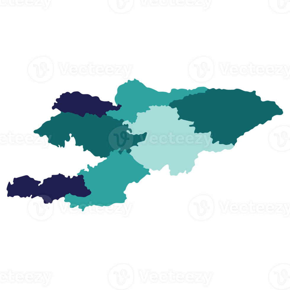 Kyrgyzstan map. Map of Kyrgyzstan in administrative provinces in multicolor png