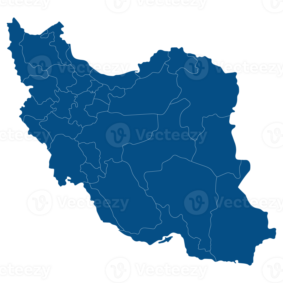 iran Karta. Karta av iran i administrativ provinser i blå Färg png
