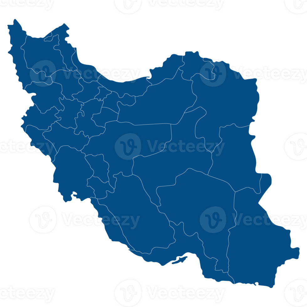Iran map. Map of Iran in administrative provinces in blue color png
