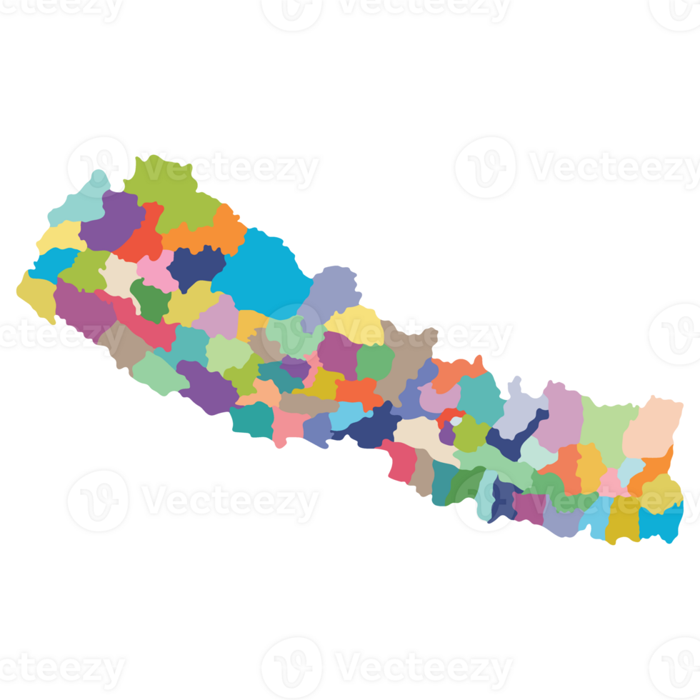 Nepal map. Map of Nepal in administrative Districts in multicolor png