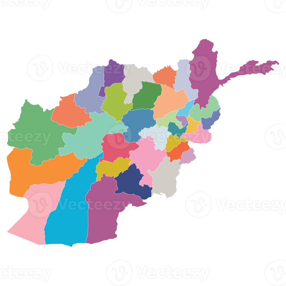 Afghanistan map. Map of Afghanistan in administrative provinces in multicolor png