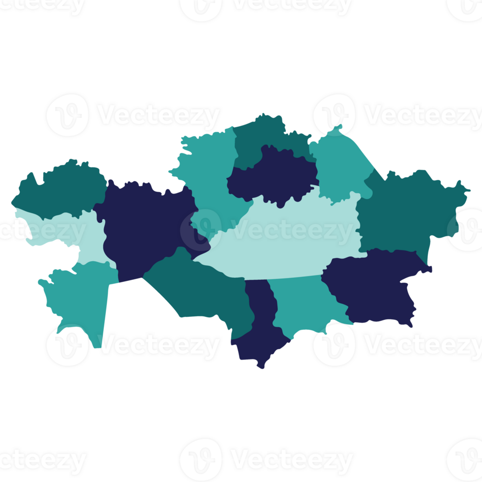 Kazakhstan map. Map of Kazakhstan in administrative provinces in multicolor png