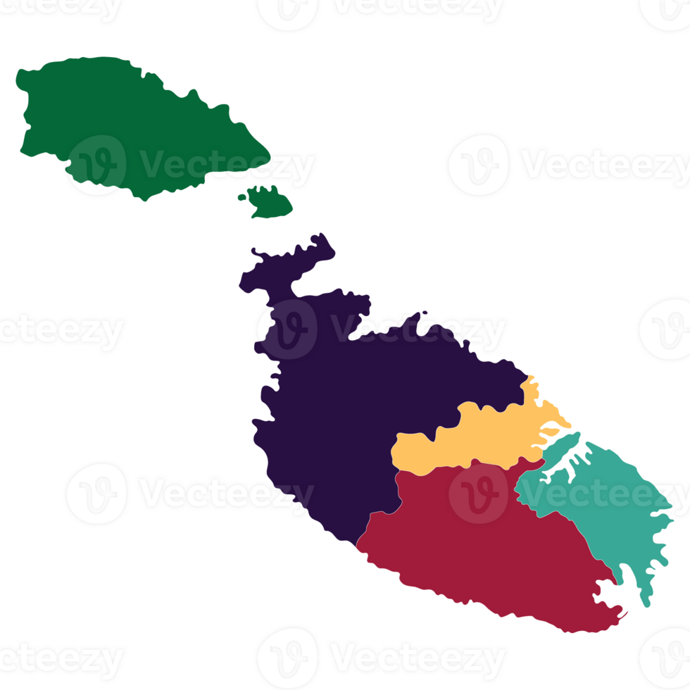 Malta map. Map of Malta in five main regions in multicolor png