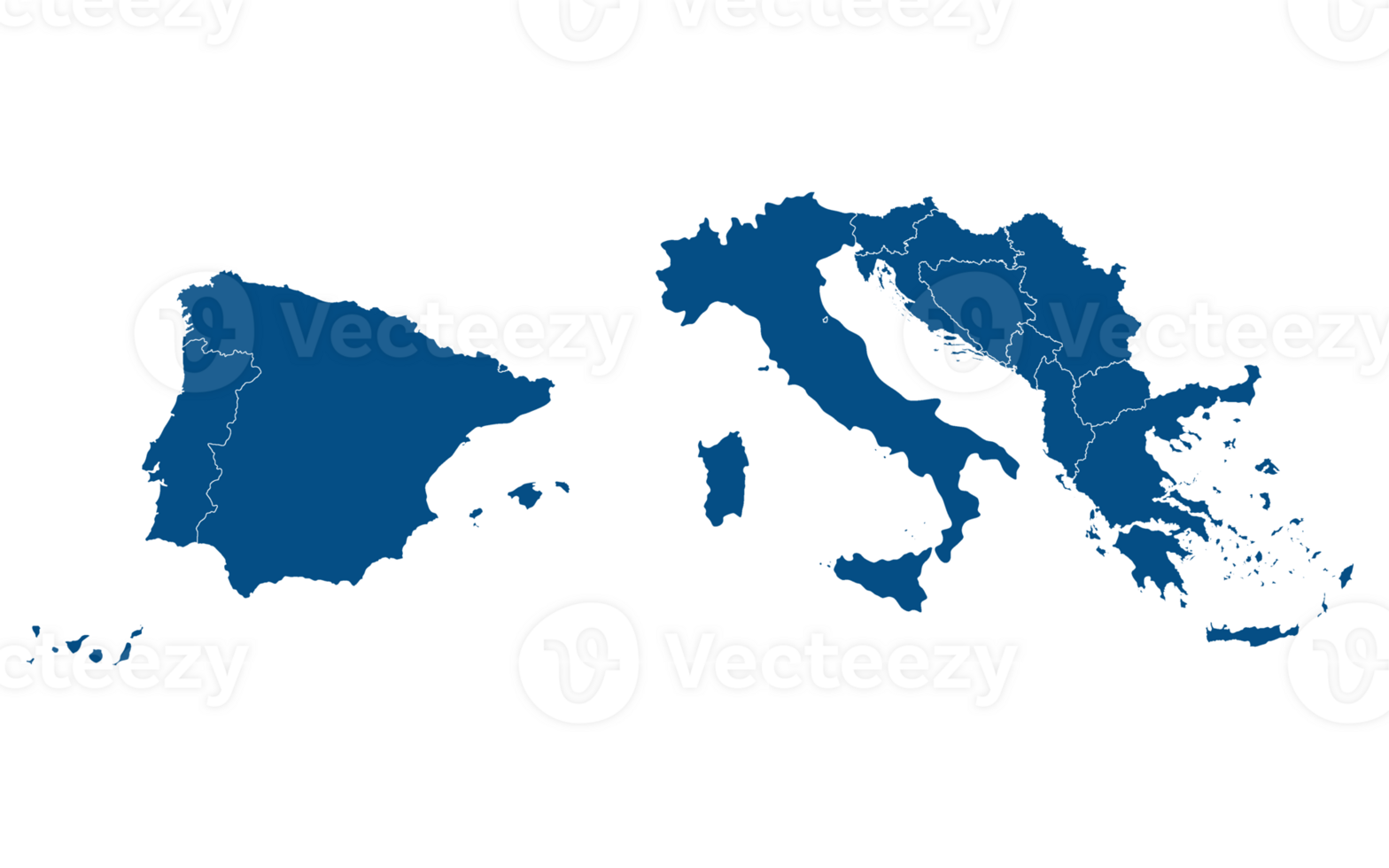 Southern Europe country Map. Map of Southern Europe in blue color. png