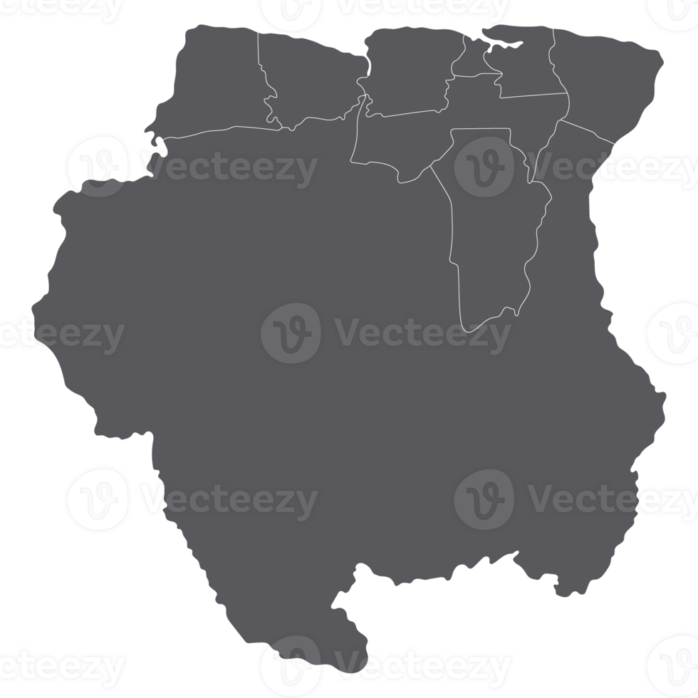 suriname carta geografica. carta geografica di suriname nel amministrativo province nel grigio colore png