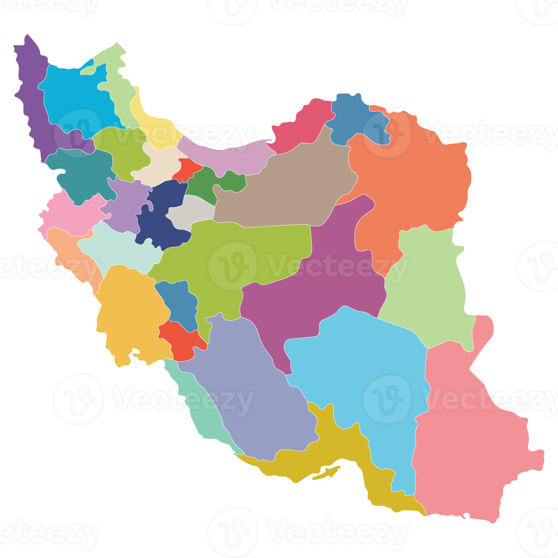 Iran map. Map of Iran in administrative provinces in multicolor