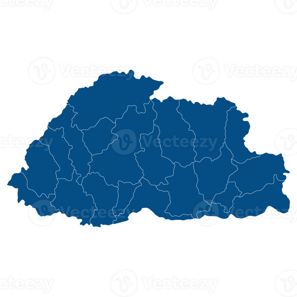 bhutan Karta. Karta av bhutan i administrativ provinser i blå Färg png