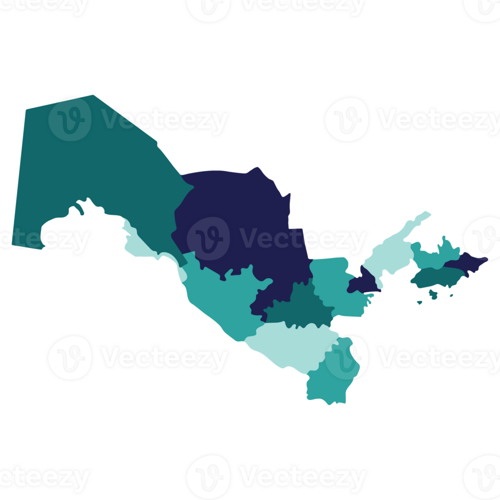 Uzbekistan map. Map of Uzbekistan in administrative provinces in multicolor png