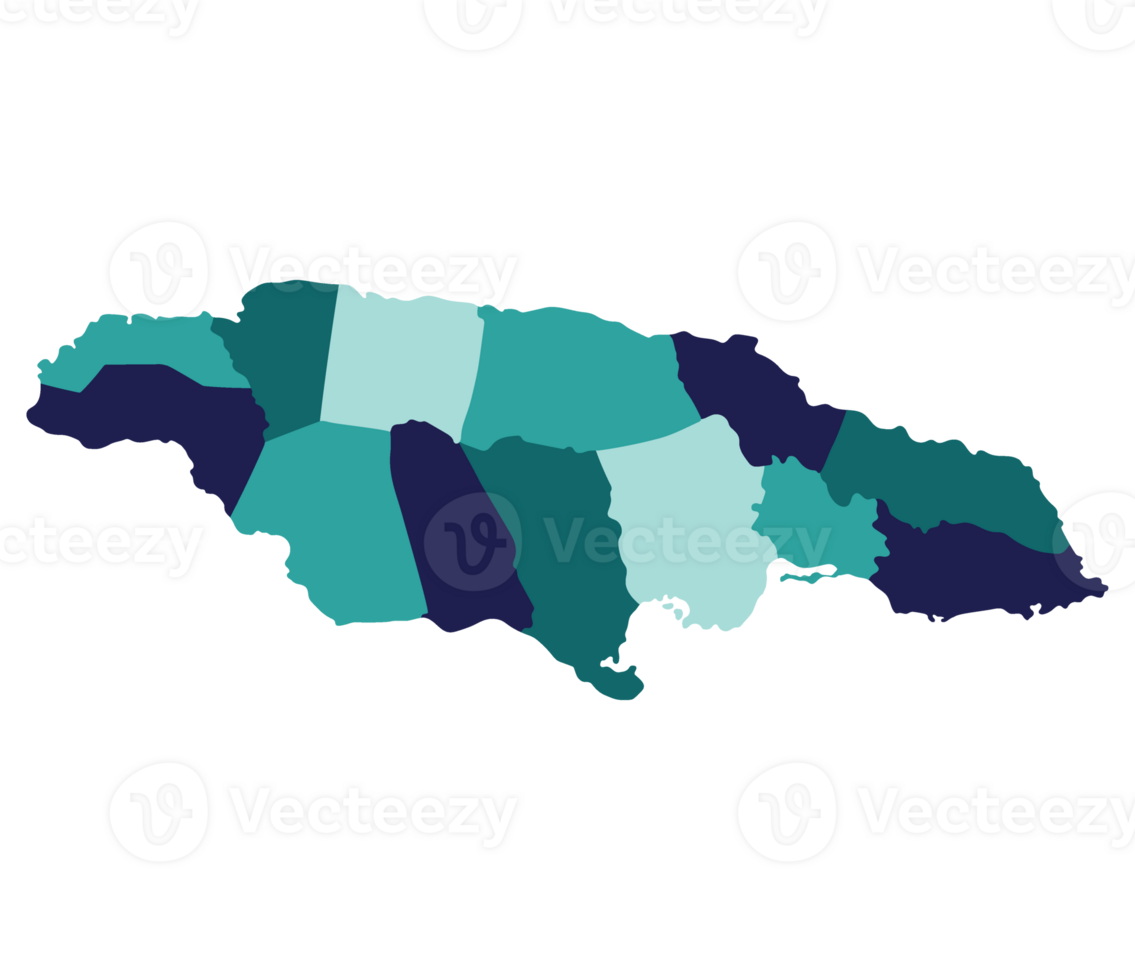 Jamaica map. Map of Jamaica in administrative provinces in multicolor png