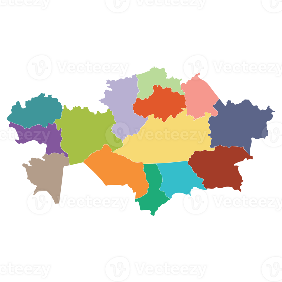 Kazakhstan map. Map of Kazakhstan in administrative provinces in multicolor png