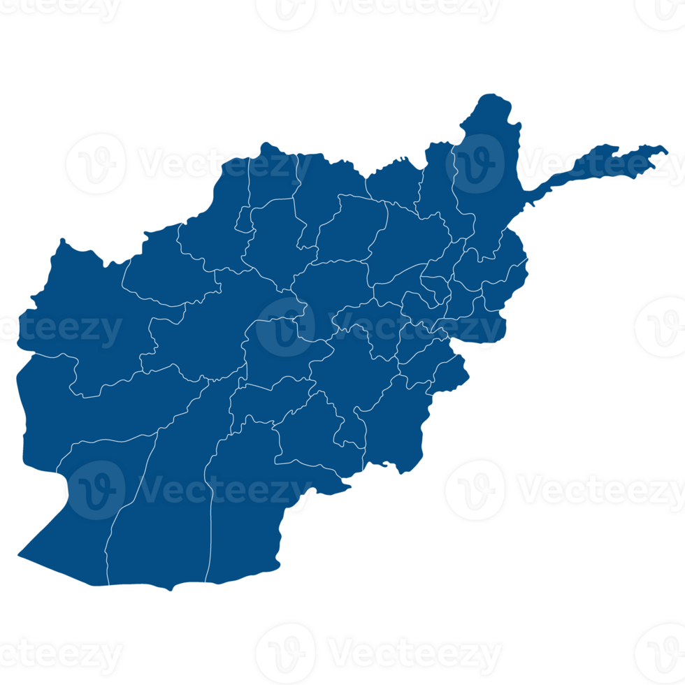 Afghanistan map. Map of Afghanistan in administrative provinces in blue color png