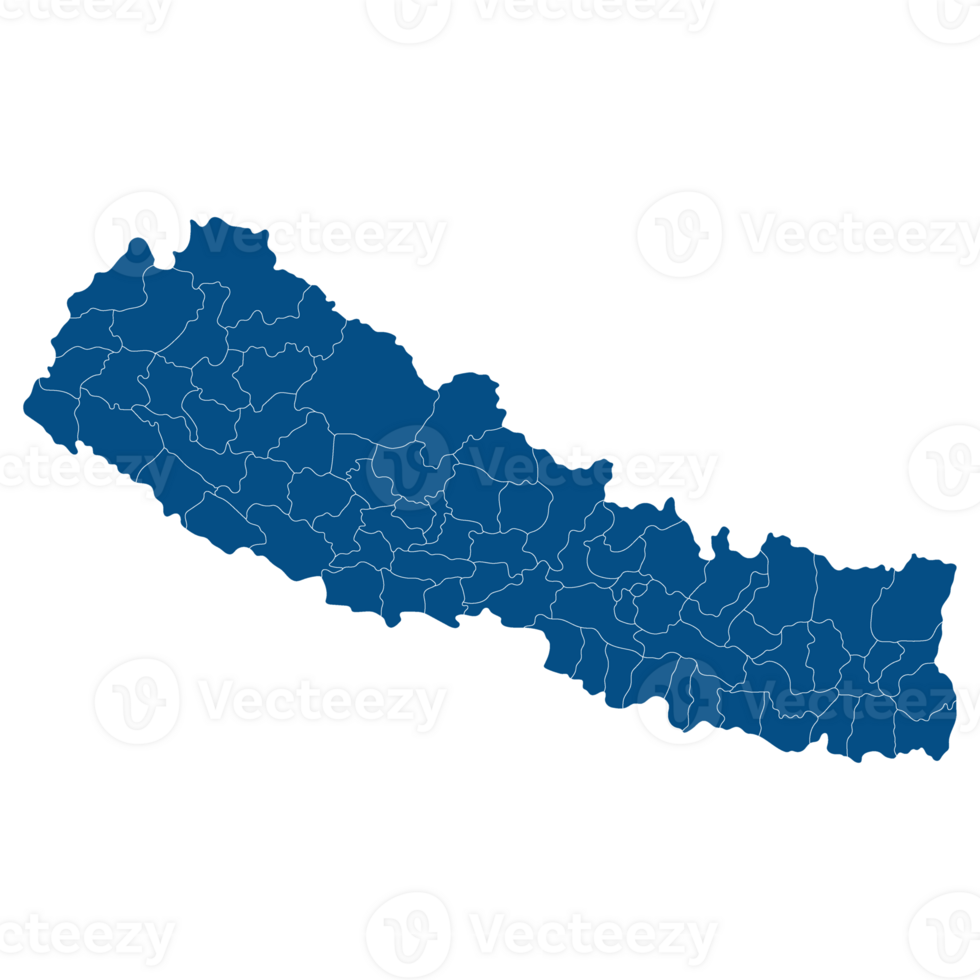 Nepal map. Map of Nepal in administrative Districts in blue color png