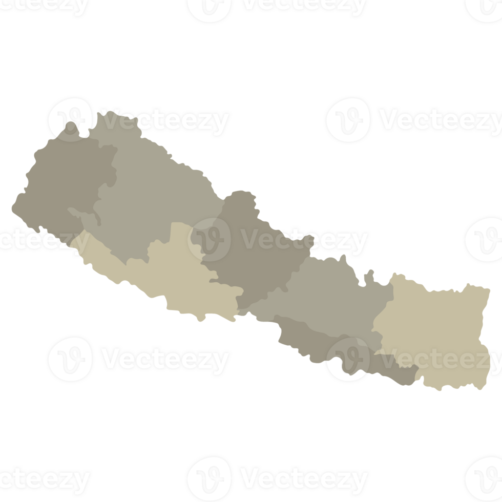 Nepal map. Map of Nepal in administrative provinces in multicolor png
